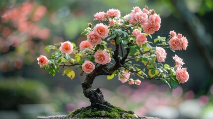 Elegant rose bonsai tree with pink blossoms