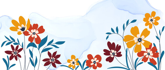 A set of modern abstract floral posters. Nerdy naive groovy funky wall paintings. Vector flat illustration for interior, paintings, postcards, covers, tee print, wallpaper, hippie-style flower show. © pannat