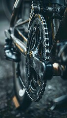 Detailed Close-Up of Cyclist's Bike Gears and Chain Motion for Mechanical and Sports Themes