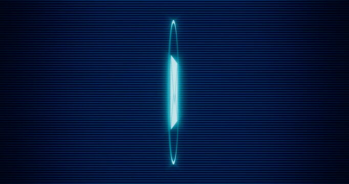 3D Rendering - Figurative self illuminated Communication Mail envelope conversation icon in blue color spinning over a line grid pattern background - Seamless loop
