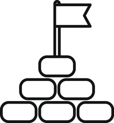 Line drawing of a flag standing on a stone pyramid representing goal achievement and overcoming challenges