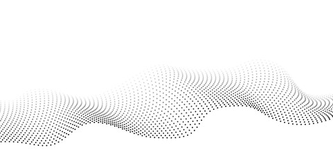 Flowing dots particles wave pattern halftone gradient curve shape isolated on transparent background. halftone black gradient curve shape isolated on white background. Vector in concept of technology