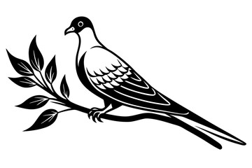 Dove leaning on a branch in tree with a flower in its beak vector art illustration