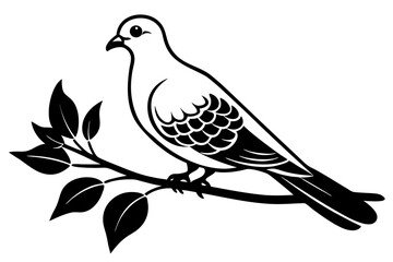 Dove leaning on a branch in tree with a flower in its beak vector art illustration