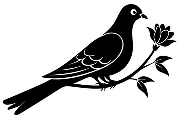 Obraz premium Dove leaning on a branch in tree with a flower in its beak vector art illustration