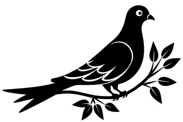 Dove leaning on a branch in tree with a flower in its beak vector art illustration