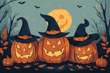 Halloween costume bash, spooky invitation, flat design illustration