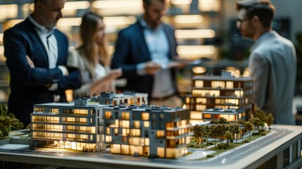 Obraz premium Business meetings of real estate brokers and company presidents to select a model to build a housing estate