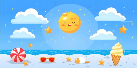 Naklejka premium Cheerful Sunny Beach Illustration Scene