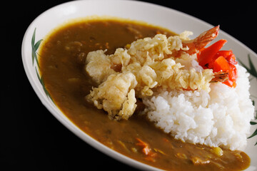 japanese tempura curry japanese food isolate in black background