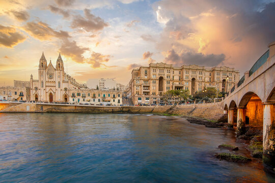 Our Lady of Mount Carmel Church on Balluta Bay in St. Julian's, Malta 
