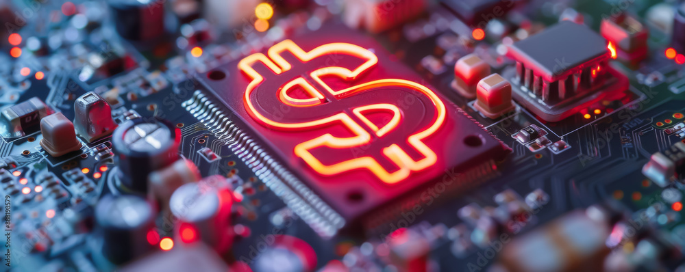 Poster A computer chip with a dollar sign on it