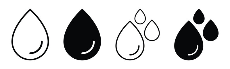 water drop icon set. simple water droplet symbol. transparent png and vector illustration.