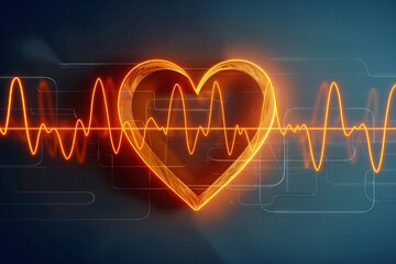 A heart is shown in a wave pattern, with the heart being the only solid object. The heart is surrounded by a series of waves, which give the impression of a heartbeat. Concept of life and vitality