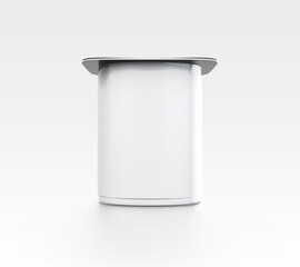 White Plastic Yoghurt Jar With Foil Cover container with foil cap for dessert, yogurt, ice cream, sour cream, snack, butter, margarine or cheese, Mock Up Template 3D rendering 3D illustration