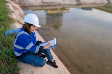 Environmental engineers work at wastewater treatment plants,Water supply engineering working at Water recycling plant for reuse,Check the amount of chlorine in the water to be within the criteria.