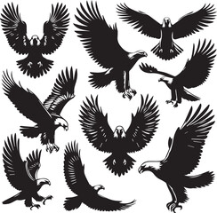 Eagle silhouette vectors on a white page high quality high resolution, black color isolated on white background