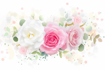 Fototapeta premium A beautiful vector pink roses, A fresh bunch of flowers set, as a flat illustration, with a pastel pink and white color scheme