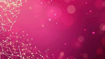 Dark taupe dots linked by cream lines on a vibrant pink background, text area in the upper left