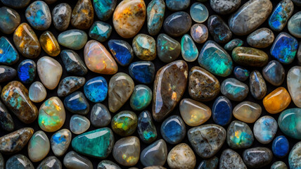 collection natural stones - many tumbled ornamental gem stones