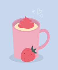 Cute Illustration Strawberry Drink at Cream