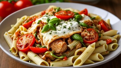  Delicious pasta dish with chicken tomatoes and basil