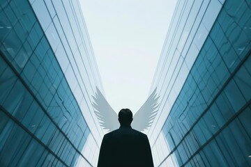 Fototapeta premium An ultramodern, supernatural scene, with copy space, captures the essence of entrepreneurship as visionary leaders turn ideas into thriving businesses