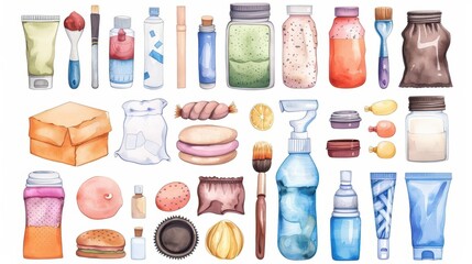 Benefits visualized with generous watercolor packages and icons isolate on white background