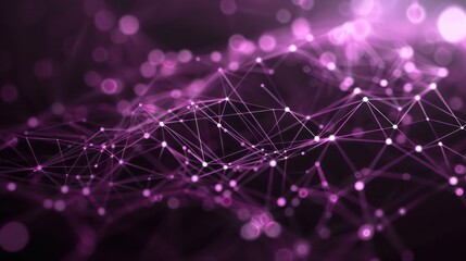 Deep purple dots interconnected by luminescent pink lines over a soft black base, text space in the upper left