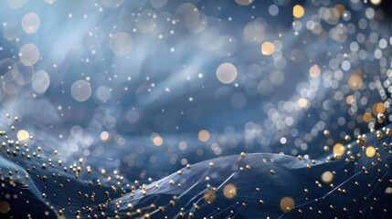 Delicate silver threads and golden nodes on a midnight blue background, text area subtly highlighted