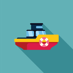 Minimalist illustration of a small passenger boat sailing on turquoise water, perfect for travel and tourism related projects