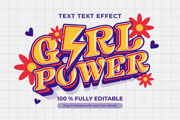 A colorful and bold text effect design that spells out "Girl Power" in a retro, vintage style. The design features a lightning bolt symbol of empowerment and strength