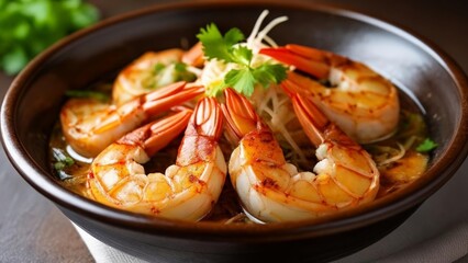  Delicious seafood dish with shrimp and noodles ready to be savored
