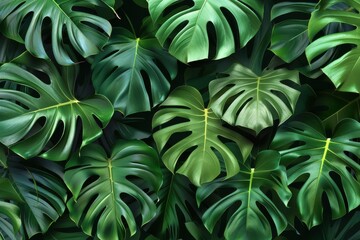 Tropical foliage pattern with monstera plant. Exotic green leaves design. Botanical background for wallpaper. Vector illustration