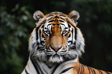 Majestic tiger staring intently in lush green forest wildlife nature photography