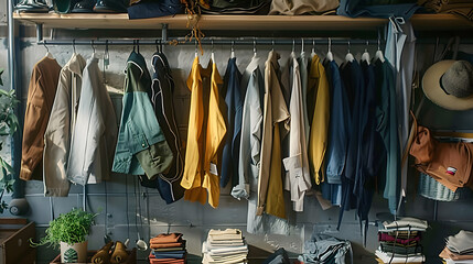 Reusable Fashion, A stylish tableau featuring trendy clothing made from sustainable fabrics like organic cotton and hemp, advocating for eco-conscious fashion choices.