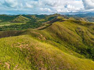 Beautiful Aerial View of Green Grass Hill in Buru Island, Maluku, Indonesia
