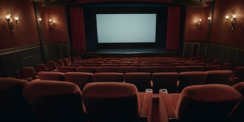 Fototapeta premium Elegant classic cinema with rows of comfortable seating and a grand screen, creating a timeless and immersive movie experience.
