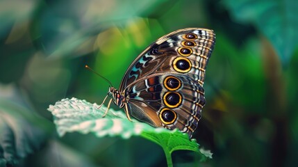 Close-up of a butterfly on a leaf.