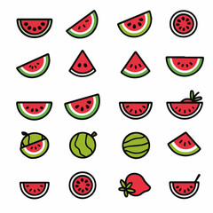 Outline icon set of watermelon