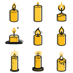 Outline icon set of thai yellow large candle