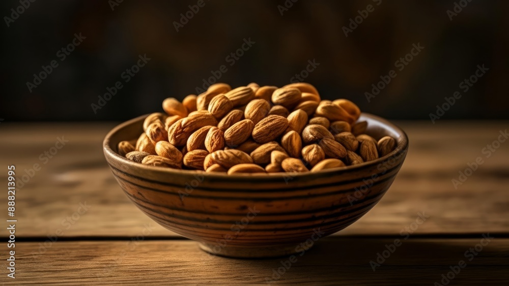 Sticker  A bowl of almonds on a rustic table