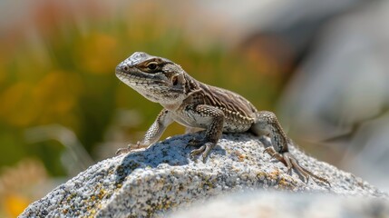 Obraz premium A Gray Lizard Perched on a Rock in a Natural Environment During Daylight