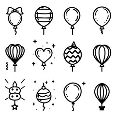 Obraz premium Outline icon set of Balloon for Celebration