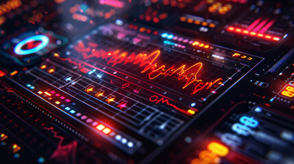 Close up of red heartbeat on digital interface