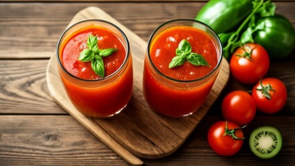  Freshly made tomato soup with basil ready to be savored