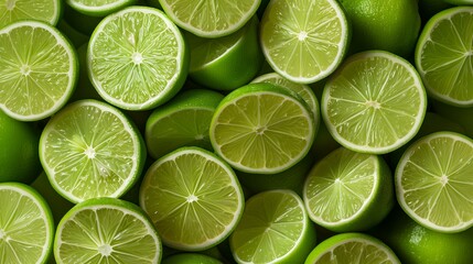 Halved Limes in a Neat Arrangement, Showing the Fresh Green Color and Juicy Texture