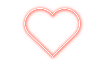 Red glowing neon heart isolated on transparent background. Neon sparkling love sign, light heart effect PNG. Empty glow heart frame for design, Heart symbol for holiday cards, banners, invitations.