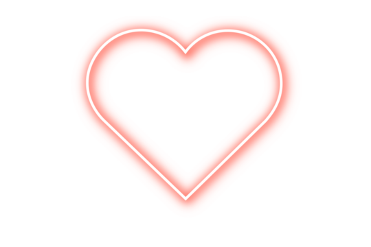 Red glowing neon heart isolated on transparent background. Neon sparkling love sign, light heart effect PNG. Empty glow heart frame for design, Heart symbol for holiday cards, banners, invitations.
