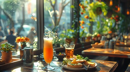 Futuristic urban food court where food robot prepare customizable meal like sushi bowl pasta dish gourmet salad high tech efficiency depicted hyper realistic detail against backdrop of digital screen